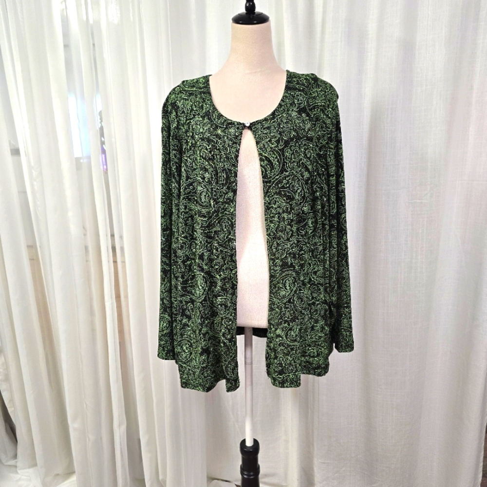 Onyx Nite Elegant Green‎ & Black Open Cardigan Womens Plus Size 5X Formal
